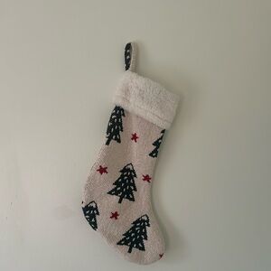 Cream Knit Stocking with Green Trees